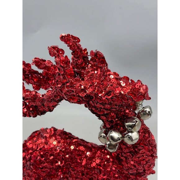 Christmas Red Sequin Standing reindeer Tabletop Decor bells collar 12" READ - Picture 2 of 6